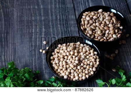 Chickpeas And Beans In Bowls