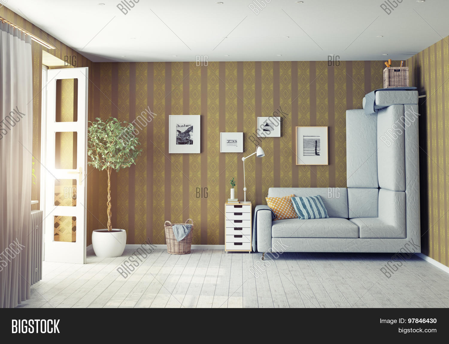 Strange Living Room Interior. 3d Image & Photo Bigstock