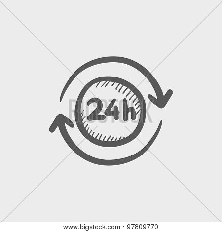 Convenience service 24 hrs sketch icon for web and mobile. Hand drawn vector dark grey icon on light grey background.
