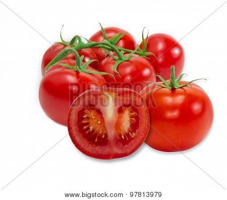 Tomatoes - Cut In Half And A Few Pieces On A Branch