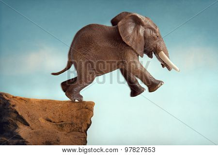 Leap Of Faith Concept Elephant Jumping Into A Void