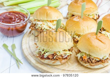 Beef Brisket Sliders On A Wooden Board