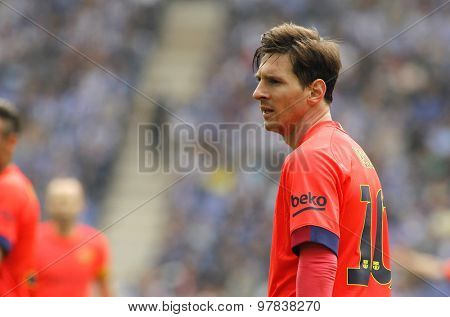 BARCELONA - APRIL, 25: Leo Messi of FC Barcelona during a Spanish League match against RCD Espanyol at the Power8 stadium on April 25 2015 in Barcelona Spain