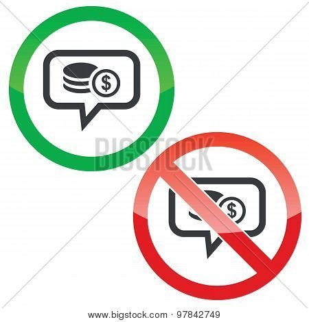 Dollar rouleau message permission signs
