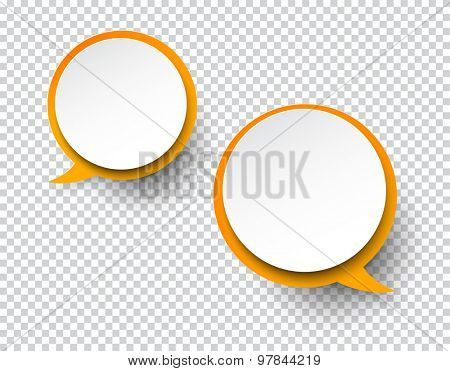 Vector illustration of white paper two round speech bubbles with shadow.