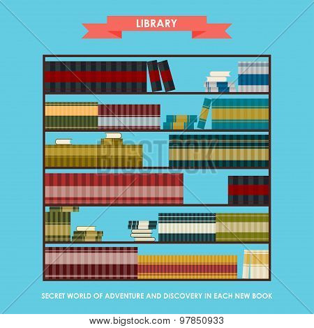 Library Bookcase Isolated On Stylish Cover With Slogan About Reading