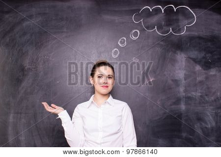 Woman thinking blackboard concept