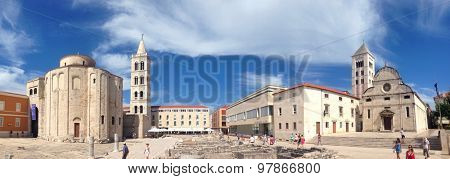 ZADAR, CROATIA - 2 AUGUST 2015: Church of St. Donatus and St Mary in the centre of old town. This is the main central point and crossroad of the old city.