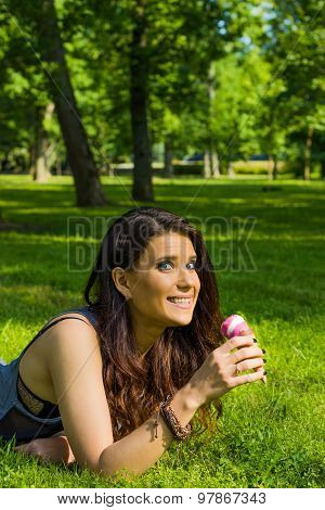 Beautiful girl eat ice-cream, outdoors