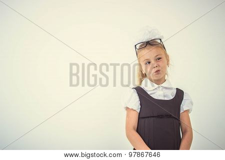 Schoolgirl thinking, funny face