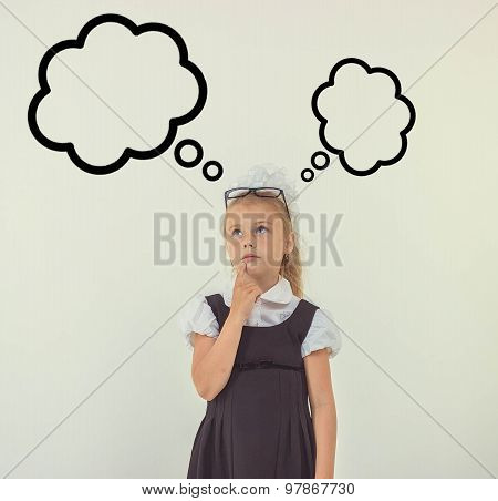 Kid thinking about something, isolated