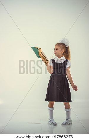 Little Girl Reading Book, Preparing For School, Isolated