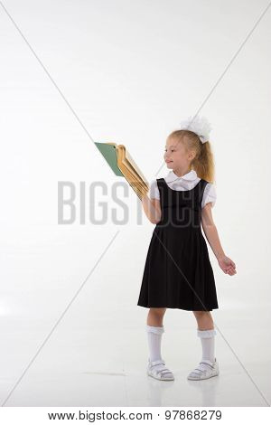 Little Girl Reading Book, Preparing For School, Isolated