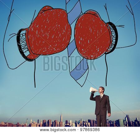 Businessman Boxing Conpetition Fighting Sport Agressive Concept