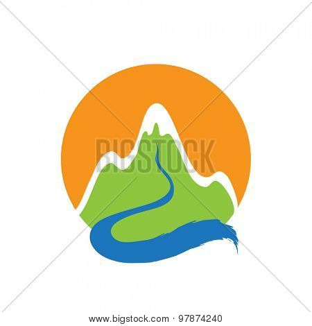 Mountain and river, vector logo illustration