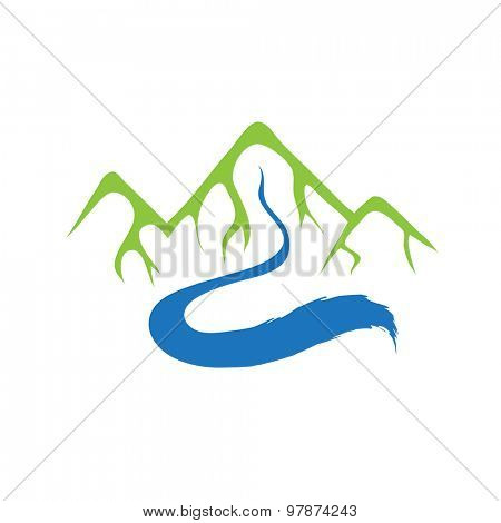 Mountain and river, vector logo illustration