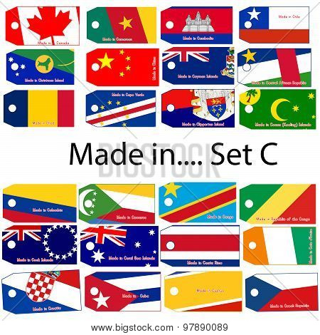 Illustration Vector Price Tag With Word Made In Country's Name Start With Letter C.
