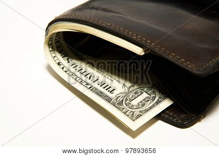 Old Wallet With Banknotes Of Us Dollars Inside