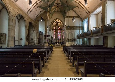 STUTTGART GERMANY - MARCH 01 2017: Interior of the Stiftskirche (Collegiate Church) - main church of the Evangelical-Lutheran Church in Wuerttemberg.