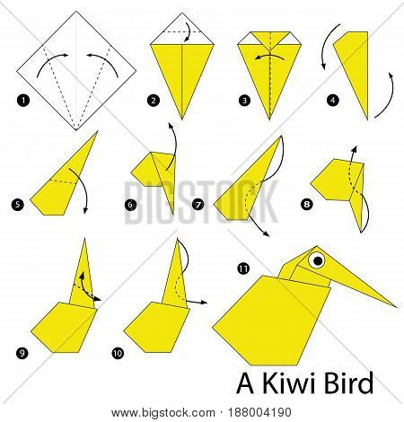 Step by step instructions how to make origami A Kiwi Bird.