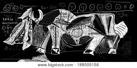 The symbolic image of bullfight in which the bull defeated a bullfighter