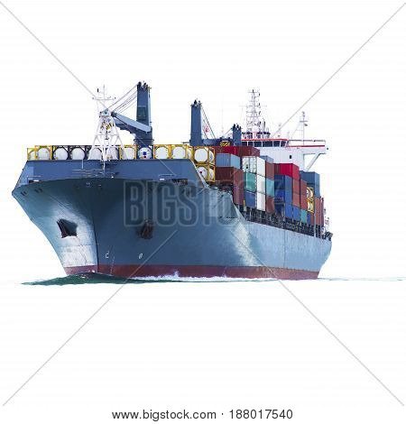 ship with container on white back ground import export.