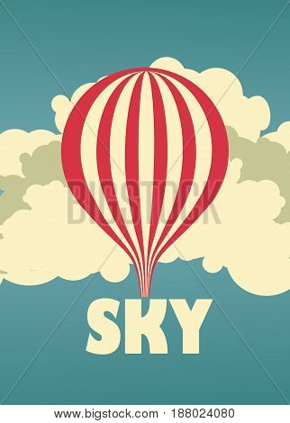 Vector illustration of a vintage sky poster background with a flying balloon