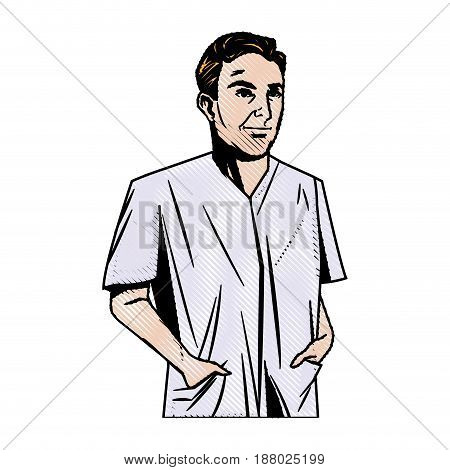 doctor man wearing coat and hand in pocket vector illustration