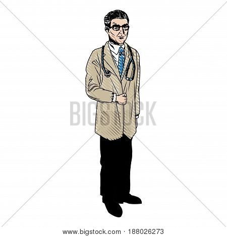 medical doctor physician with glsses and stethoscope vector illustration