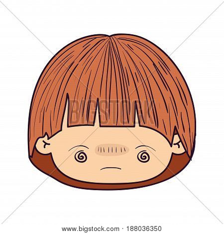 colorful caricature kawaii face little boy with facial expression bored vector illustration