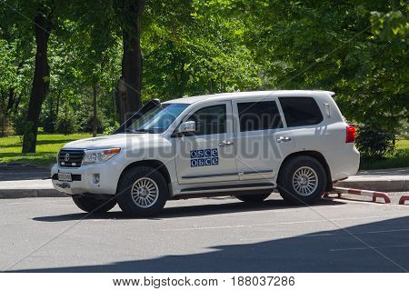Donetsk Ukraine - May 17 2017: Сar of the OSCE mission working in the zoni Conflict in the east of Ukraine