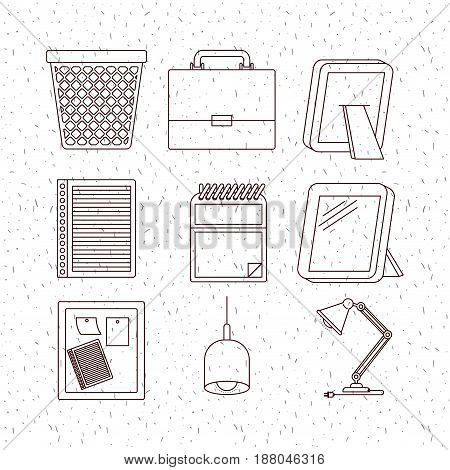 white background with sparkles and silhouette elements office set vector illustration