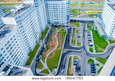 Minsk Streets From A Bird's-eye View. Flight Of A Quadrupter.