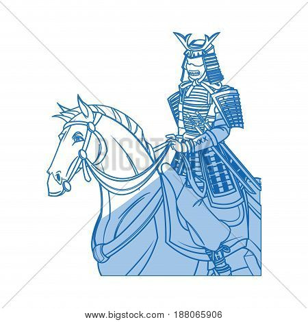 warrior samurai japanese character riding horse vector illustration