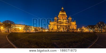 Saint Isaac's Cathedral in the night Saint Petersburg Russia