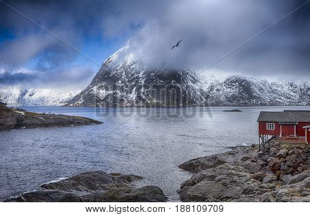 Traditional Norwegian Village Hamnoy at Lofoten Island in Norway.Horizontal Image