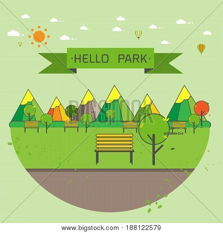 Hello Park. Natural landscape flat modern linear style. a beautiful park.Environmentally friendly natural landscape.Vector illustration
