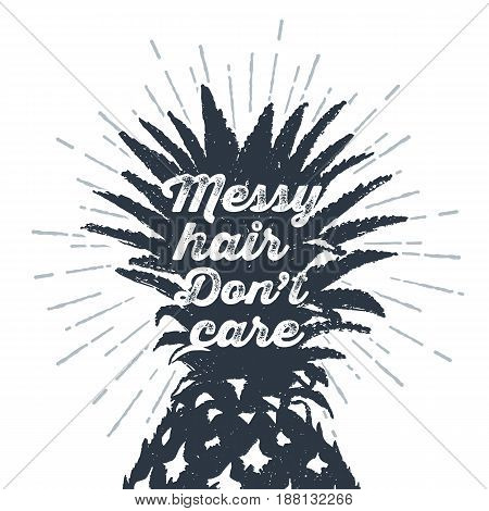 Hand drawn label with textured pineapple vector illustration and 