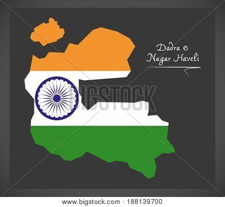 Dadra And Nagar Haveli Map With Indian National Flag Illustration