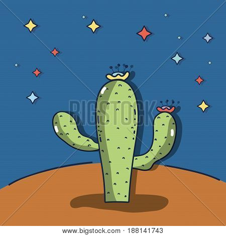 desert landscape with a cactus in a beautiful nigth, vector illustration