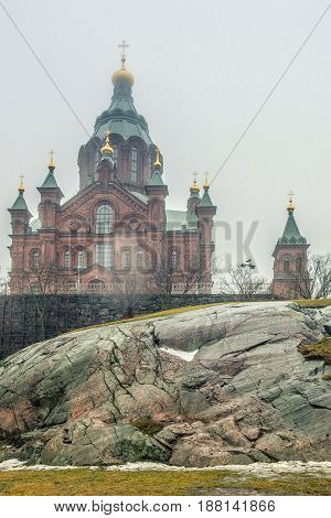 Uspenski Cathedral is an Eastern Orthodox cathedral in Helsinki Finland dedicated to the Dormition of the Theotokos (the Virgin Mary).