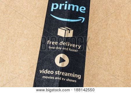 Indianapolis - Circa May 2017: Amazon Prime Parcel Package. Amazon.com is a premier online retailer VIII