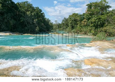 Aqua Azul Waterfall On Chiapas