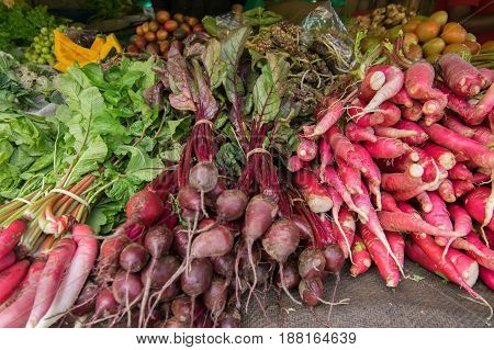 Fresh green vegetables radish green agricultural products of Sikkim India