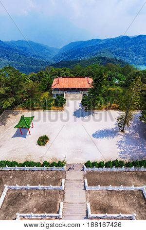 View of courtyard and traditional architecture of Ci'en pagoda in Sun moon lake