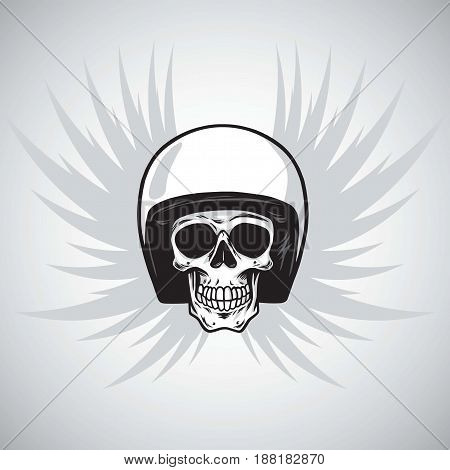 Vintage Biker Skull with Helmet and Wings