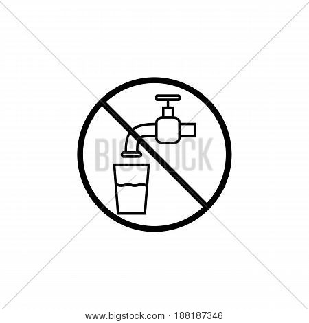 Do not drink water line icon, prohibition sign, forbidden not drinkable, vector graphics, a linear pattern on a white background, eps 10.