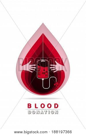 paper art carving logotype blood donation help the sick and needy. dropper with a drop of blood Vector illustration