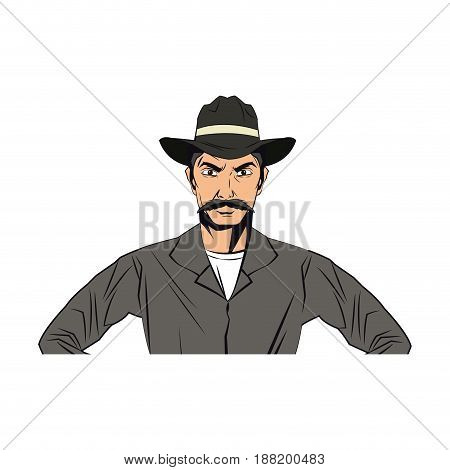 cowboy man cartoon character, modern western cattle hurdlers in traditional cowboy outfit. vector illustration