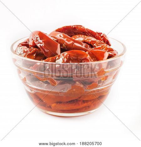 Italian Appetizer - Sundried Tomato In Bowl On The White Background